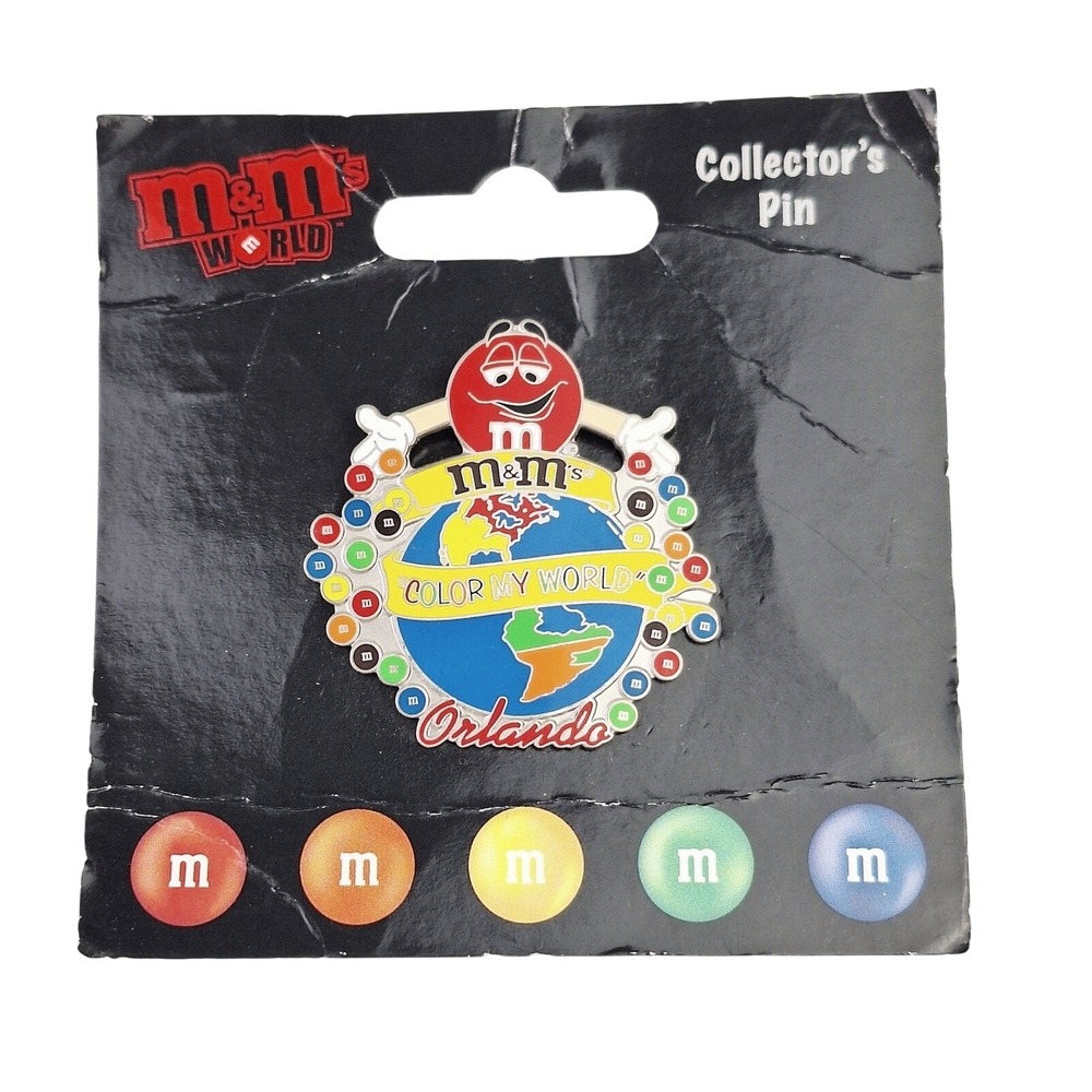 M&M's World Orlando Color My World Collector Pin Red Character Globe 2005 New